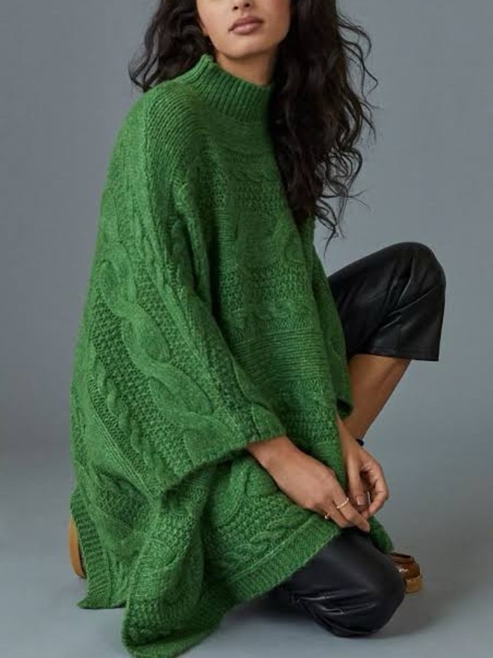 Anthropologie Cable Knit Oversized Chunky Knit Poncho Sweater Relaxed Fit M / L